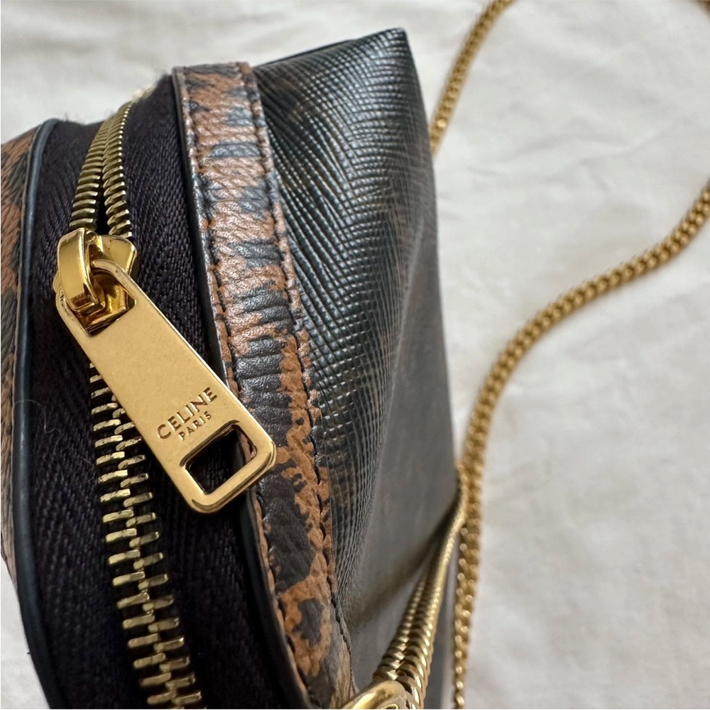 Celine Triomphe Canvas Calfskin Leopard Print Mini Crossbody Bag with Chain - Picture 4 of 12